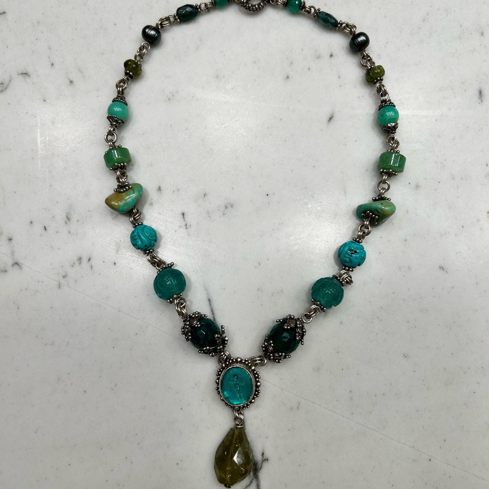 Stephen Dweck One of a Kind Turquoise Jade Peridot Pearl Necklace